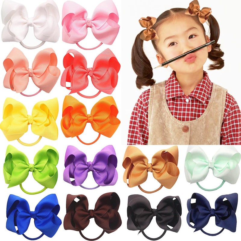 ZOONAI 4 Inch Baby Girl Toddlers Hair Bows Elastic Hair Tie Accessories Bow Ponytail Holder Rubber Hair Bands for Girls Kids Teens  Set of 2 Yellow - Image 2