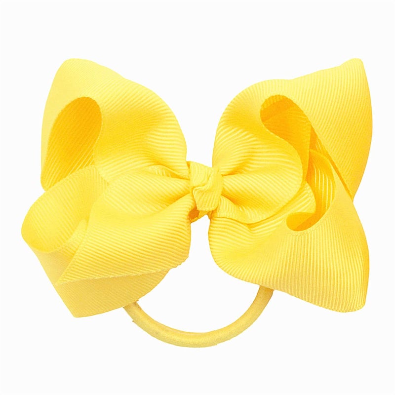 ZOONAI 4 Inch Baby Girl Toddlers Hair Bows Elastic Hair Tie Accessories Bow Ponytail Holder Rubber Hair Bands for Girls Kids Teens  Set of 2 Yellow - Image 4