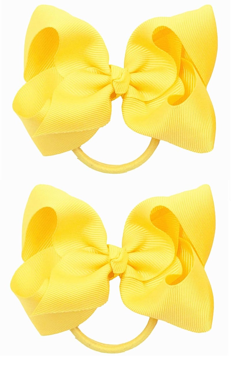 ZOONAI 4 Inch Baby Girl Toddlers Hair Bows Elastic Hair Tie Accessories Bow Ponytail Holder Rubber Hair Bands for Girls Kids Teens  Set of 2 Yellow - Image 1