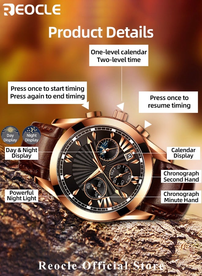 REOCLE Men's Quartz Watch Luxury Wrist Watch with Crocodile Pattern Strap & Luminous Dial & Chronograph Date & Water Proof Dress Wrist Watches for Men as Gifts - Image 5