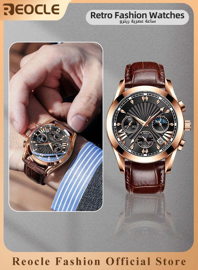 REOCLE Men's Quartz Watch Luxury Wrist Watch with Crocodile Pattern Strap & Luminous Dial & Chronograph Date & Water Proof Dress Wrist Watches for Men as Gifts - Image 1