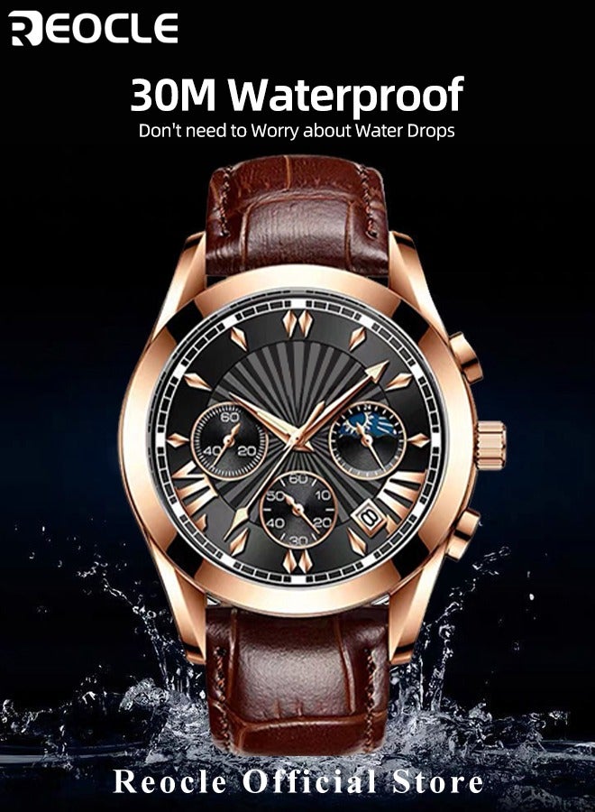 REOCLE Men's Quartz Watch Luxury Wrist Watch with Crocodile Pattern Strap & Luminous Dial & Chronograph Date & Water Proof Dress Wrist Watches for Men as Gifts - Image 4