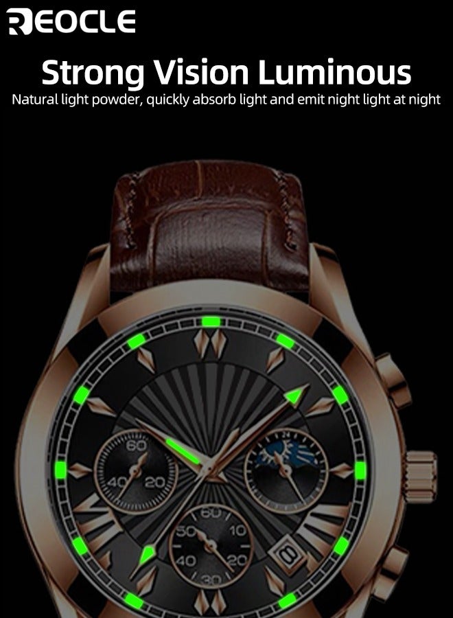 REOCLE Men's Quartz Watch Luxury Wrist Watch with Crocodile Pattern Strap & Luminous Dial & Chronograph Date & Water Proof Dress Wrist Watches for Men as Gifts - Image 3