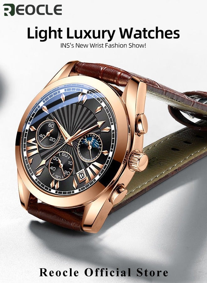 REOCLE Men's Quartz Watch Luxury Wrist Watch with Crocodile Pattern Strap & Luminous Dial & Chronograph Date & Water Proof Dress Wrist Watches for Men as Gifts - Image 2