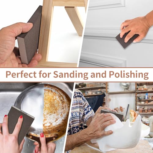 MOWPOG 8 Pack Sanding Sponge, Sanding Blocks 220 Grit, Sand Paper for Wood Furniture, Sander Pads, Washable and Reusable Sandpaper for Drywall Metal Glasses Repair (220 Grit) - Image 5
