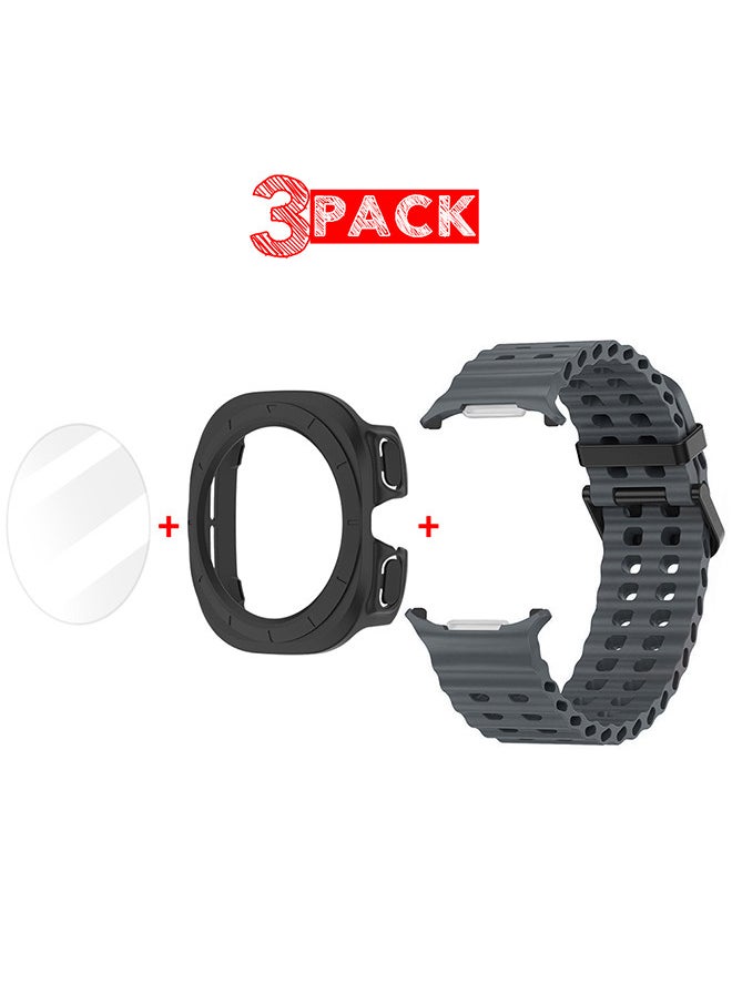 CATANES (for Samsung Galaxy Watch 7 Ultra) 3 Packs Silicone Band, Case and Screen Protector, Soft Ocean Silicone Sport Strap Replacement Accessory  - Image 1