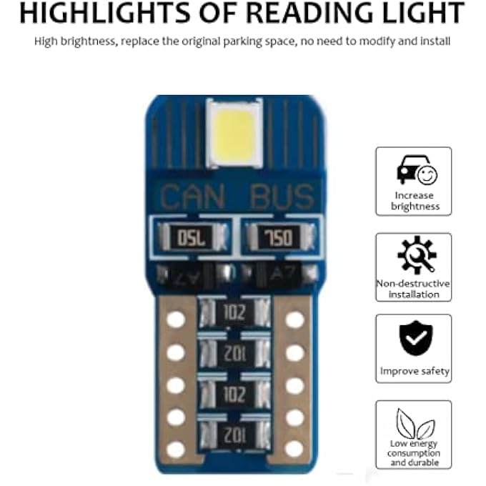 الكبريت T103030 مصباح LED عالمي T10 W5W Canbus مصباح ركن السيارة أبيض ساطع للغاية 6000K ضوء داخلي لوحة ترخيص مصباح مؤشر قبة لمبة للسيارة والدراجة النارية 2 واط أبيض قطعتين - Image 2