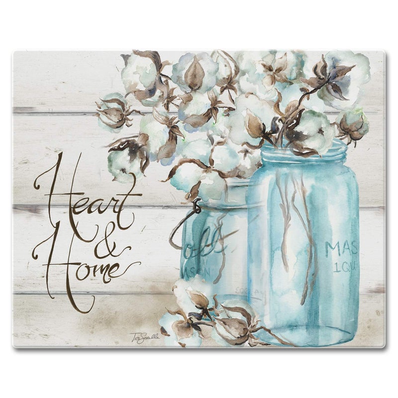 CounterArt Heart Home Farmhouse Themed 3mm Tempered Glass Cutting Board Manufactured in the USA Serving Board Charcuterie Board 12 x 15