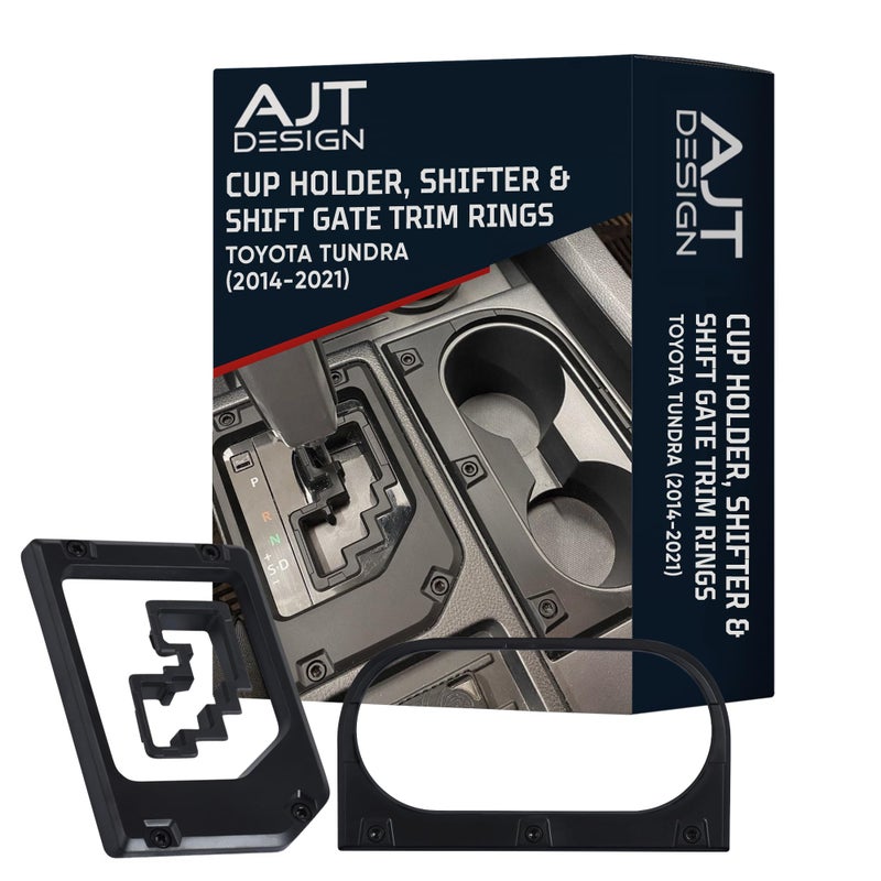 AJT DESIGN Cup Holder Gear Shifter Shift Gate Trim Rings for Toyota Tundra 20142021 Matte Black Chrome Delete Kit Made with Impact Resistance ABS Plastic Easy Installation Made in USA