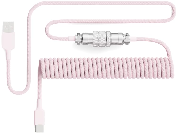 PWNAGE Ultra Custom Coiled Aviator USB C Cable for Gaming Keyboard, Double-Sleeved Mechanical Keyboard Cable with Detachable Metal Aviator, 1.8M USB-A to USB-C, Pink Color (Pink) - Image 2