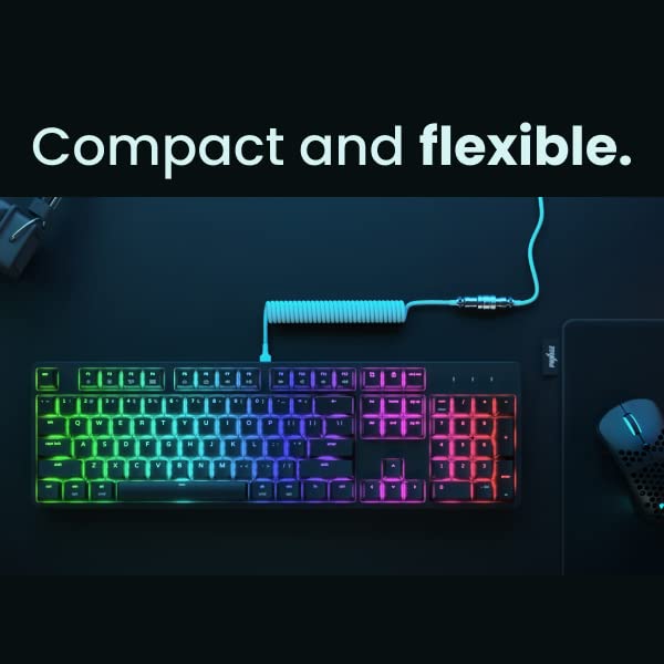 PWNAGE Ultra Custom Coiled Aviator USB C Cable for Gaming Keyboard, Double-Sleeved Mechanical Keyboard Cable with Detachable Metal Aviator, 1.8M USB-A to USB-C, Pink Color (Pink) - Image 3
