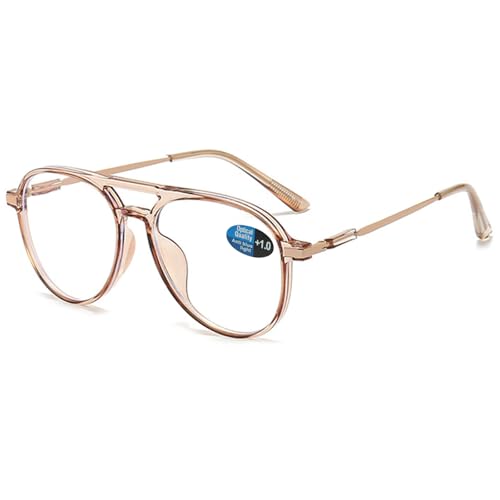 ABETOS Aviator Reading Glasses for Women Men Blue Light Blocking Oval Retro Fashion Double Bridge Computer Reader, Clear Brown+1.5 - Image 1