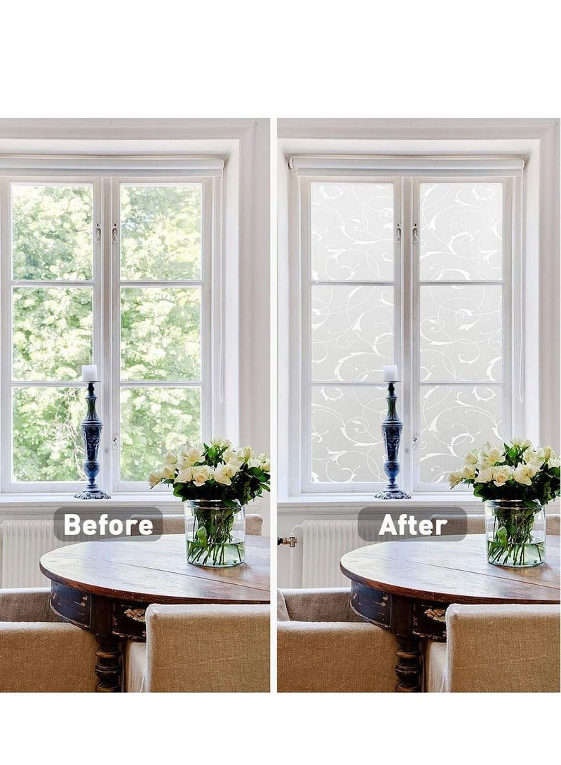 Excefore فيلم خصوصية للنوافذ بدون لصق ثابت زخرفي لباب الزجاج للتحكم في الحرارة المنزلية مضاد للأشعة فوق البنفسجية بتصميم ورقة مزخرفة، ورقة بيضاء (45x 200 سم) - Image 2