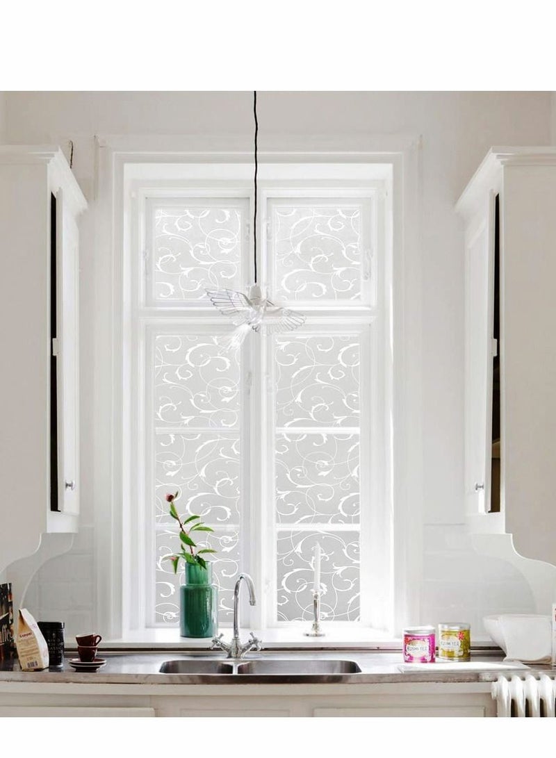 Excefore فيلم خصوصية للنوافذ بدون لصق ثابت زخرفي لباب الزجاج للتحكم في الحرارة المنزلية مضاد للأشعة فوق البنفسجية بتصميم ورقة مزخرفة، ورقة بيضاء (45x 200 سم) - Image 3