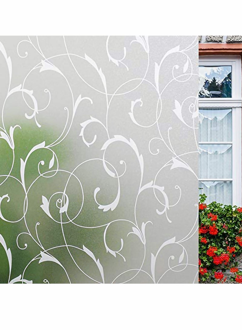 Excefore فيلم خصوصية للنوافذ بدون لصق ثابت زخرفي لباب الزجاج للتحكم في الحرارة المنزلية مضاد للأشعة فوق البنفسجية بتصميم ورقة مزخرفة، ورقة بيضاء (45x 200 سم) - Image 1