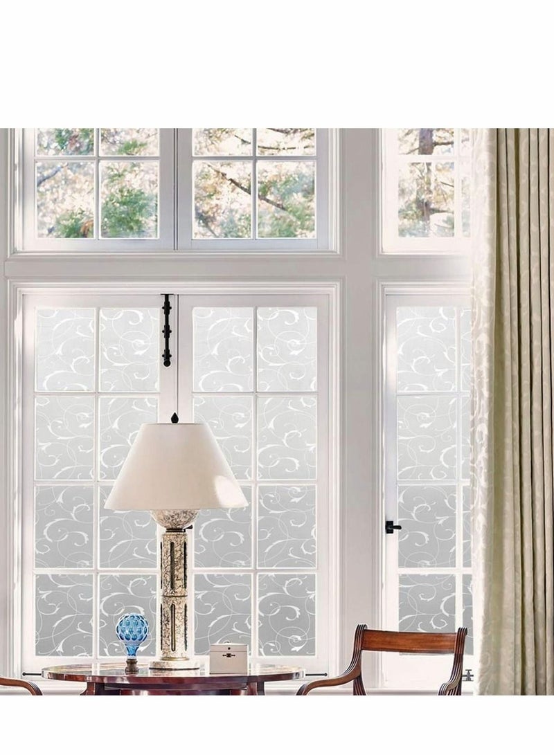 Excefore فيلم خصوصية للنوافذ بدون لصق ثابت زخرفي لباب الزجاج للتحكم في الحرارة المنزلية مضاد للأشعة فوق البنفسجية بتصميم ورقة مزخرفة، ورقة بيضاء (45x 200 سم) - Image 4