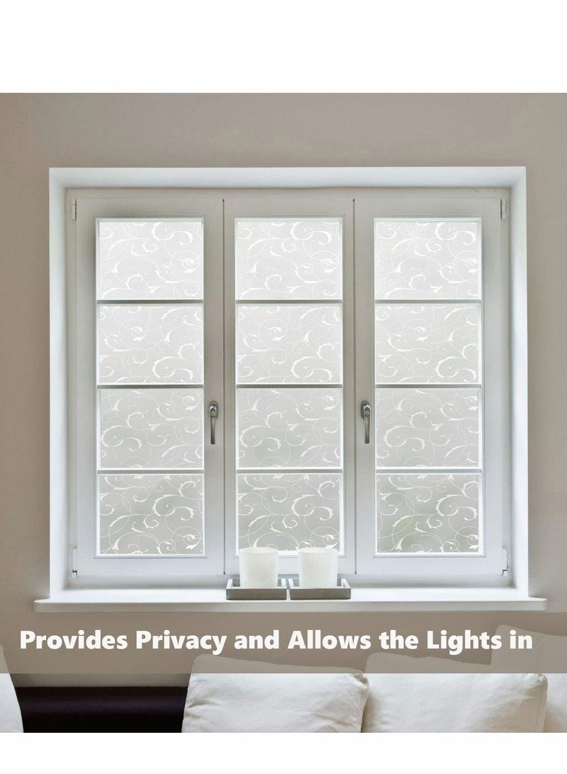 Excefore فيلم خصوصية للنوافذ بدون لصق ثابت زخرفي لباب الزجاج للتحكم في الحرارة المنزلية مضاد للأشعة فوق البنفسجية بتصميم ورقة مزخرفة، ورقة بيضاء (45x 200 سم) - Image 5