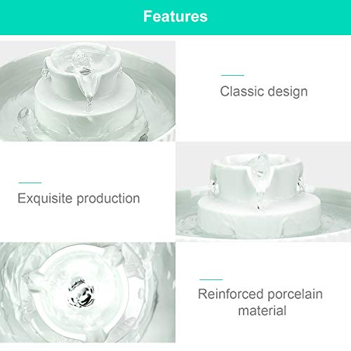 Wonder Creature Ceramic Cat Water Fountain, 2.1L/71oz Cupcake Pet Water Fountain for Dog and Cat Indoor, 2 Ultra Quiet Pumps & 3 Filters - Image 3