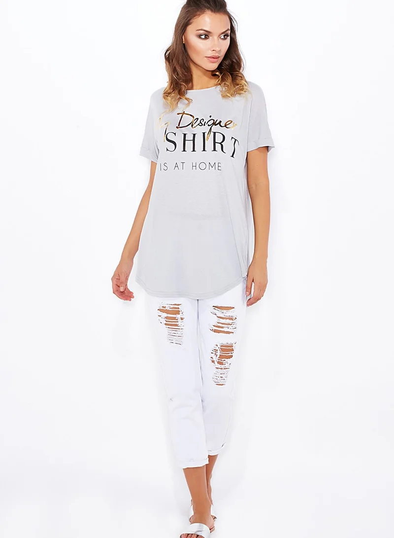 boohoo Split Back Slogan T-Shirt