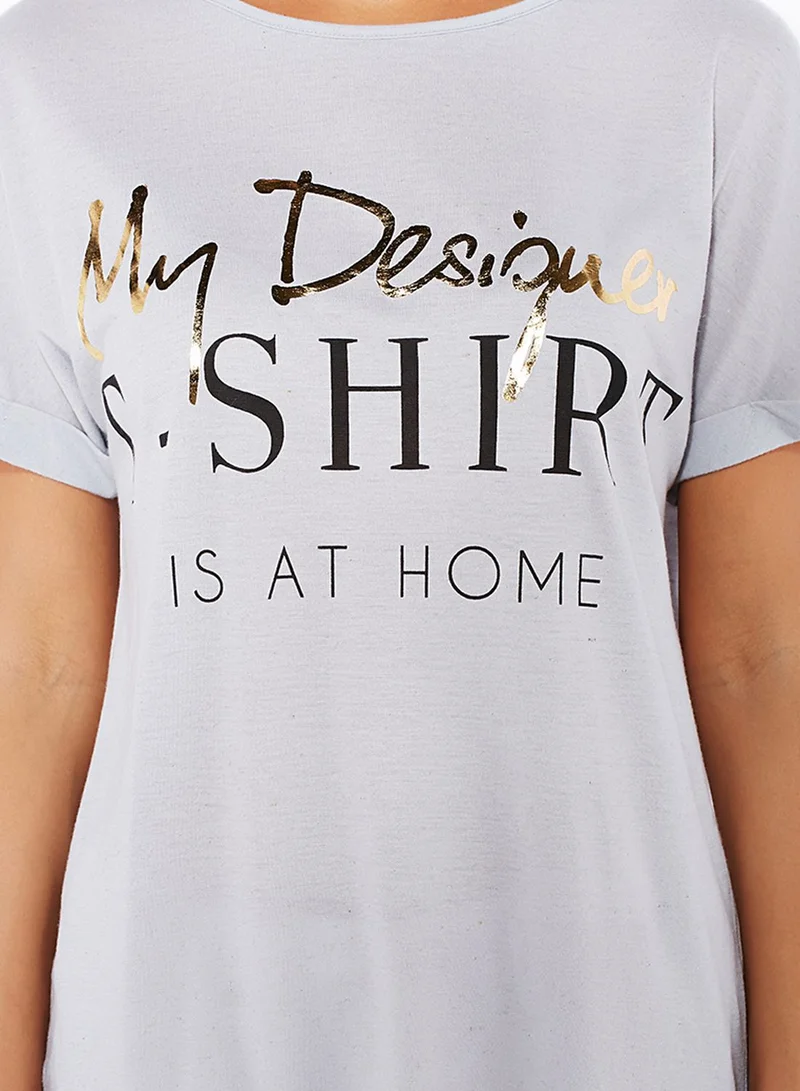 boohoo Split Back Slogan T-Shirt