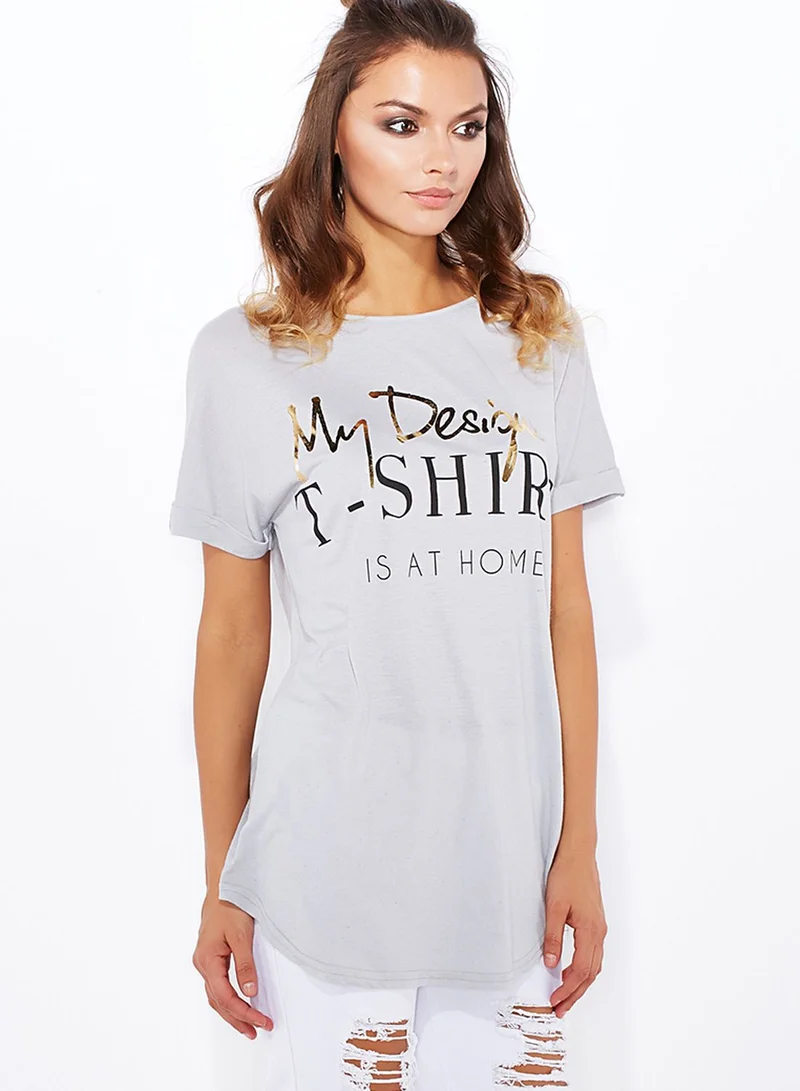 boohoo Split Back Slogan T-Shirt