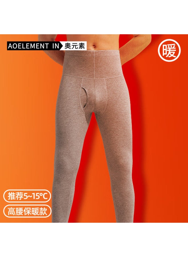 Aoyuansu Men's Lightweight Warm Combed Cotton Thermal Pants High Waist Autumn Winter Thin Warm Long Johns Windproof Base Layer Pants