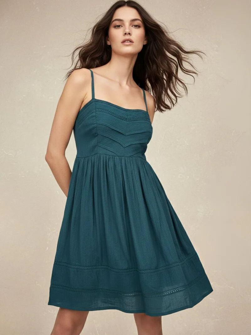Outzidr  Teal Aline mini dress with lace detail for Women | Best Price UAE