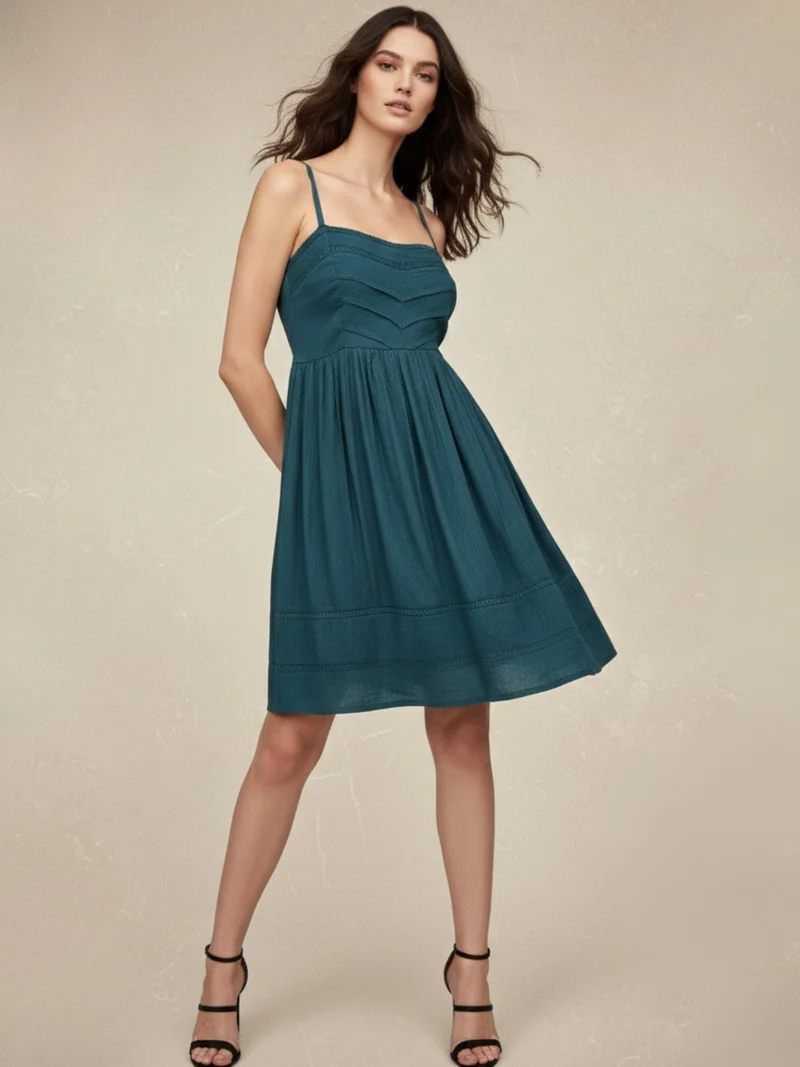 Outzidr  Teal Aline mini dress with lace detail for Women | Best Price UAE