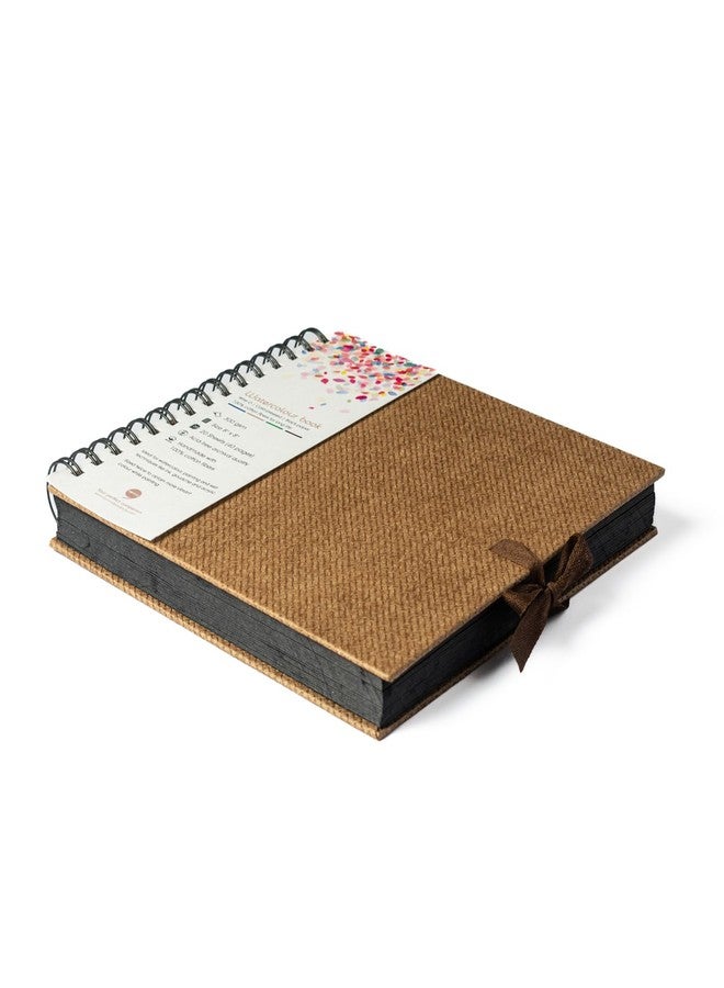 كوما دفتر رسم بالألوان المائية من كوما | 8 × 8 بوصة | 300 غرام/متر مربع | دفتر رسم بسلك حلزوني | مضغوط على البارد | ورق أسود | ألياف قطنية 100% (بني جوزي) - Image 2