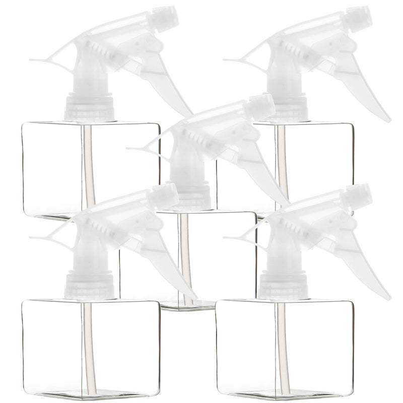 Youngever 5 Pack Empty Plastic Spray Bottles Clear Square Spray Bottles for Hair and Cleaning Solutions 8 Ounce