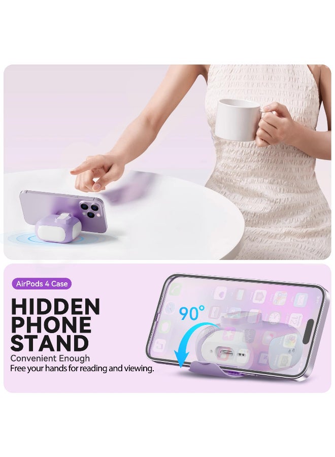 إكس ليفيل غطاء حماية لسماعات AirPods 4 مع سلسلة مفاتيح، متوافق مع Magsafe، قفل مغناطيسي تلقائي مع حامل هاتف لسماعات AirPods 4 مع غطاء شحن بتقنية إلغاء الضوضاء النشط، مصباح LED أمامي مرئي، يفتح تلقائيًا مع منظف وسلسلة مفاتيح، يفتح تلقائيًا (أرجواني) - Image 2