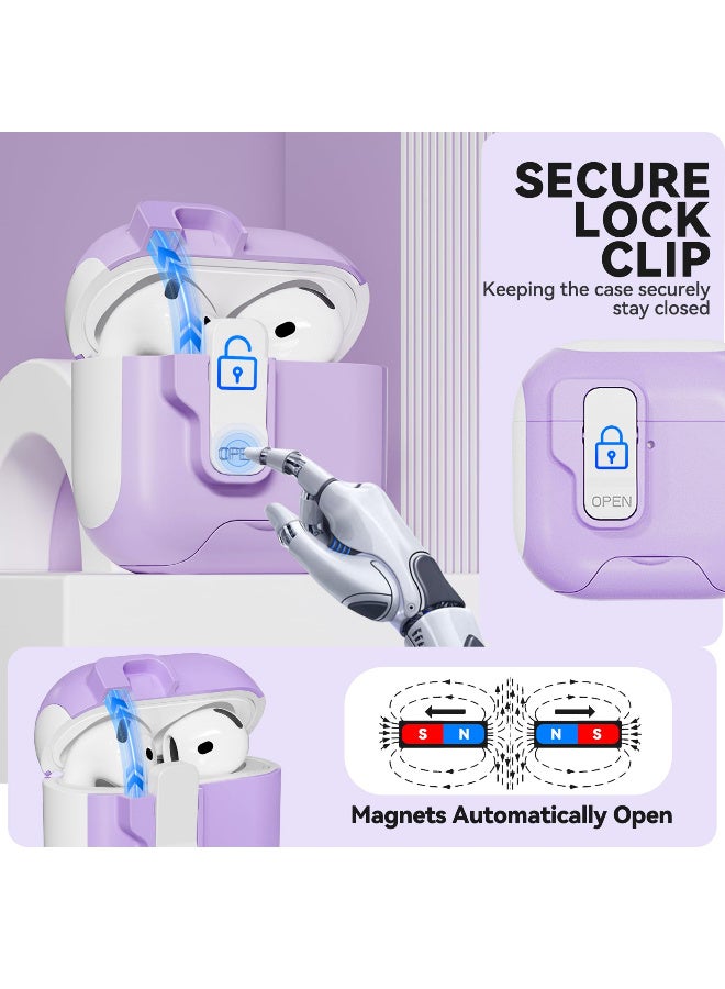 إكس ليفيل غطاء حماية لسماعات AirPods 4 مع سلسلة مفاتيح، متوافق مع Magsafe، قفل مغناطيسي تلقائي مع حامل هاتف لسماعات AirPods 4 مع غطاء شحن بتقنية إلغاء الضوضاء النشط، مصباح LED أمامي مرئي، يفتح تلقائيًا مع منظف وسلسلة مفاتيح، يفتح تلقائيًا (أرجواني) - Image 3