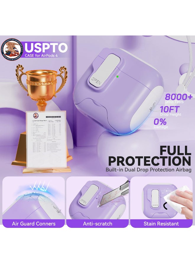 إكس ليفيل غطاء حماية لسماعات AirPods 4 مع سلسلة مفاتيح، متوافق مع Magsafe، قفل مغناطيسي تلقائي مع حامل هاتف لسماعات AirPods 4 مع غطاء شحن بتقنية إلغاء الضوضاء النشط، مصباح LED أمامي مرئي، يفتح تلقائيًا مع منظف وسلسلة مفاتيح، يفتح تلقائيًا (أرجواني) - Image 4