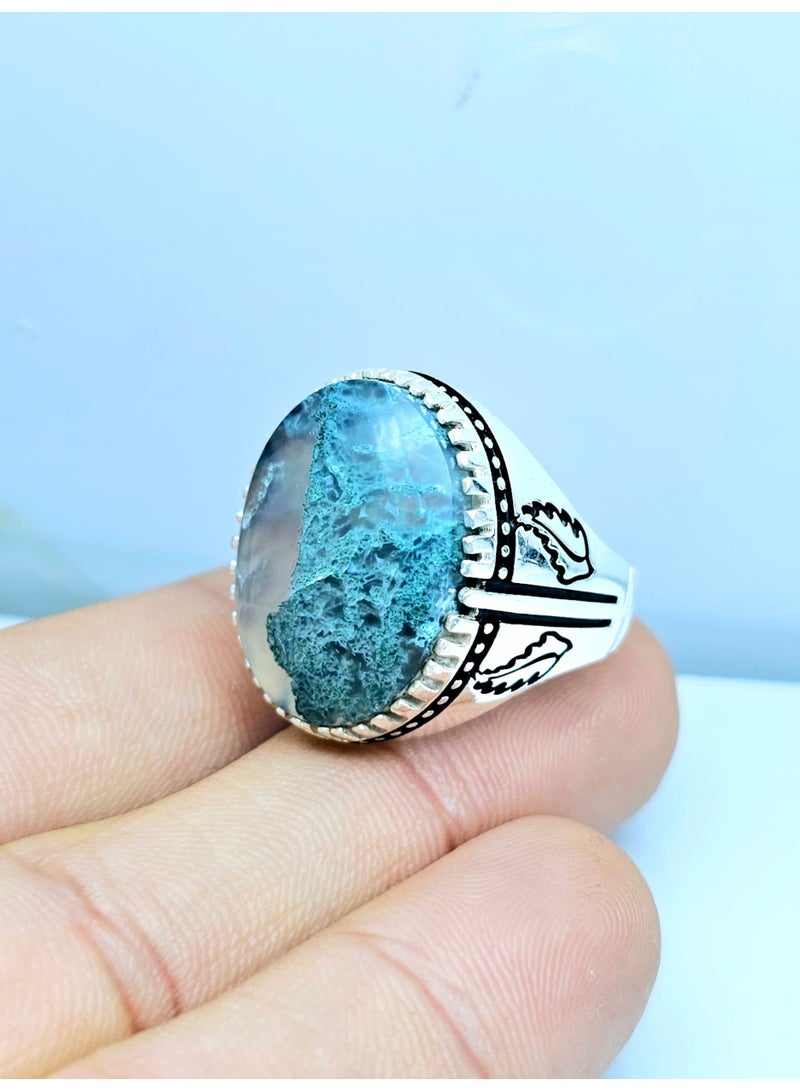 كريتر  خاتم رجالي عقيق يماني طبيعي  مع حلقة من الفضة عيار 925 - Image 2