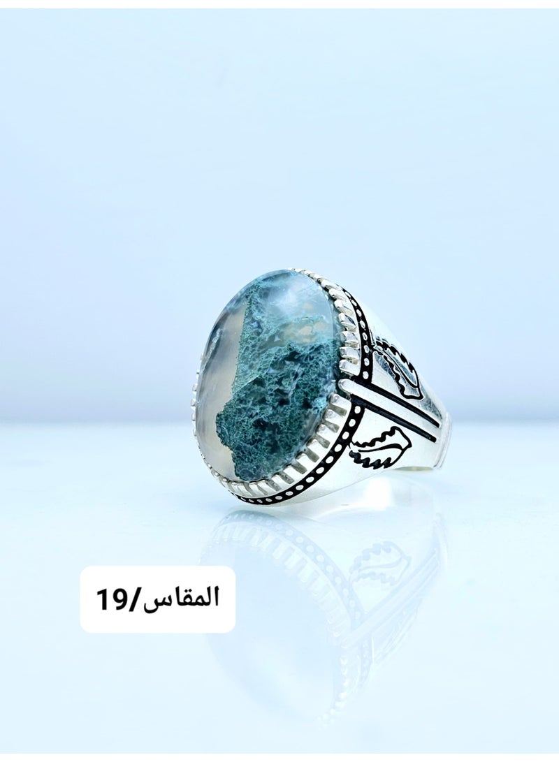 كريتر  خاتم رجالي عقيق يماني طبيعي  مع حلقة من الفضة عيار 925 - Image 1