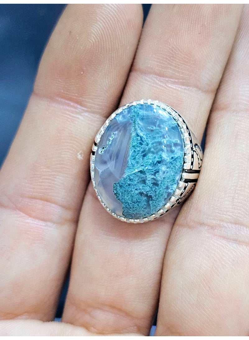 كريتر  خاتم رجالي عقيق يماني طبيعي  مع حلقة من الفضة عيار 925 - Image 4