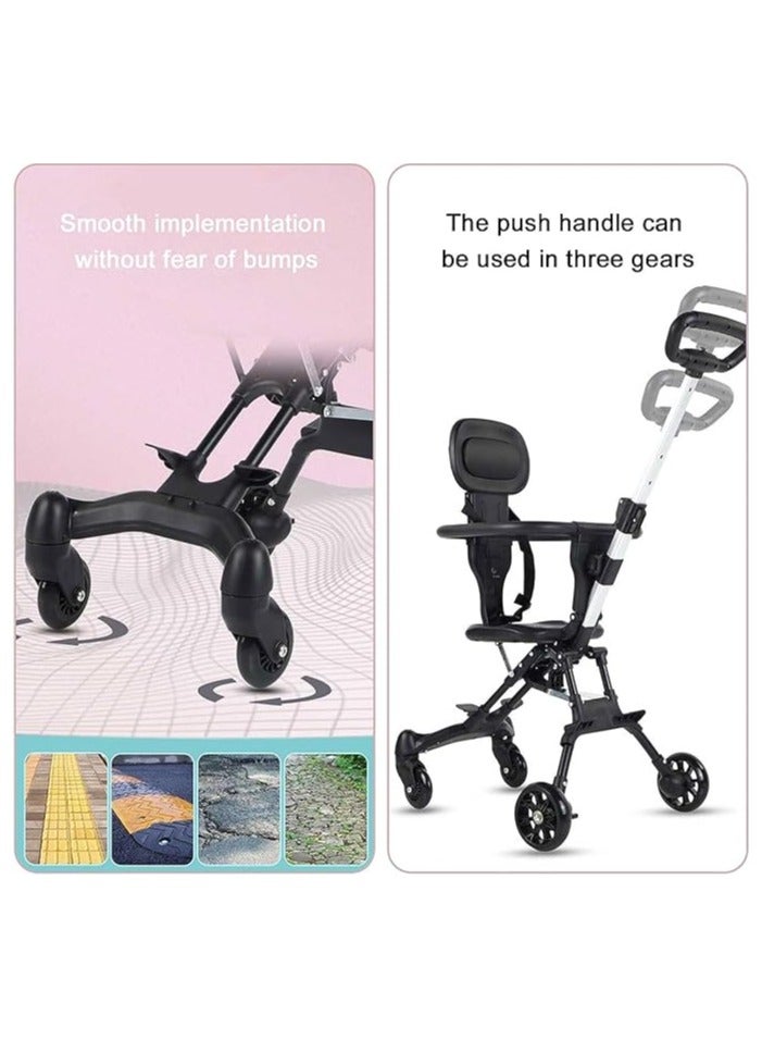 Baby Stroller Professional Foldable 4 Wheels Ergonomic Adjustable Infant Carriage for 1 to 6 Years Old, Portable Folding Lightweight Baby Stroller Compact Stroller Airplane Travel (Type-B Black) - Image 3