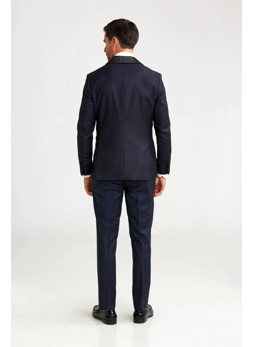Bisse Shawl Collar Double Slit Slim Fit Tuxedo Navy Blue SM23Y22200_D39