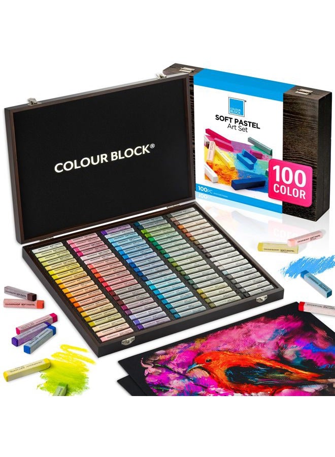 COLOUR BLOCK 100pc Wooden Case Soft Pastel Art Set for Beginners and Experienced Artists, Assorted Colors Square Chalk Pastels Art Supplies for Drawing, Blending, Shading - Image 1