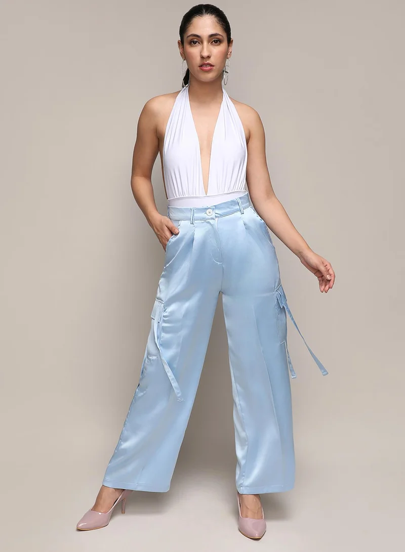 PINACOLADA Women's Powder Blue Boxy Satin Co-Ord Set