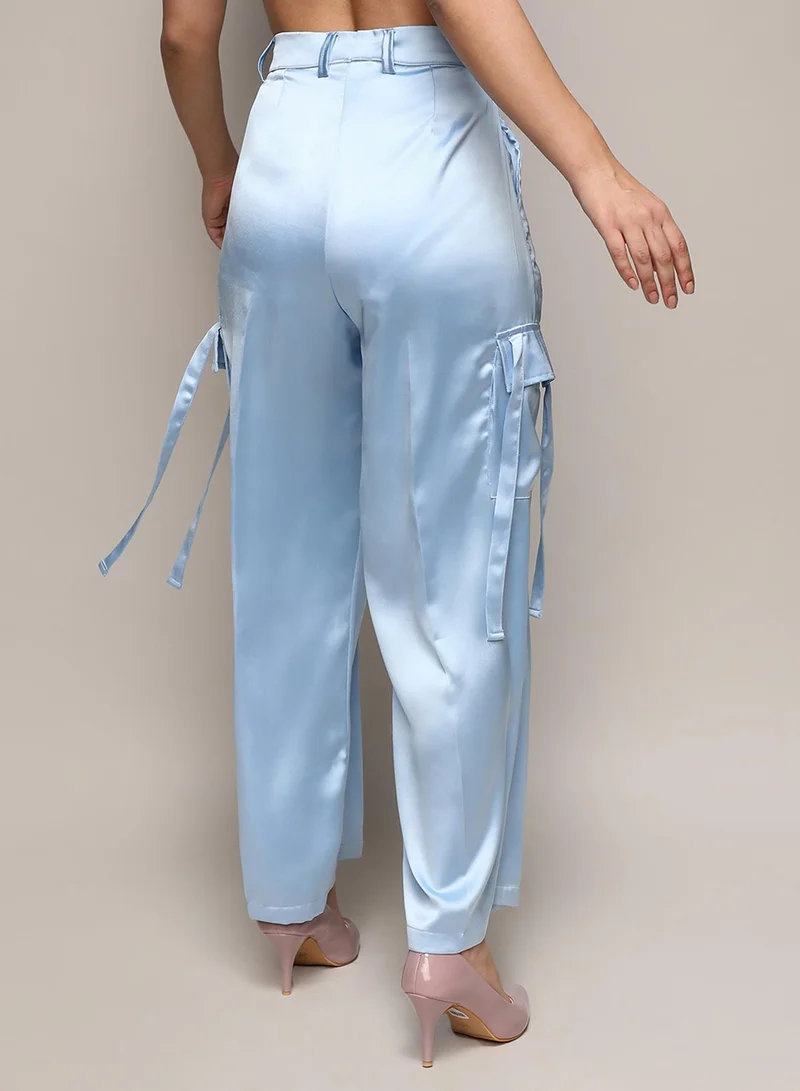 PINACOLADA Women's Powder Blue Boxy Satin Co-Ord Set