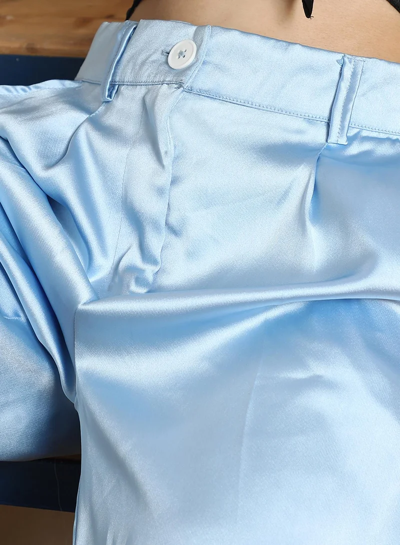 PINACOLADA Women's Powder Blue Boxy Satin Co-Ord Set
