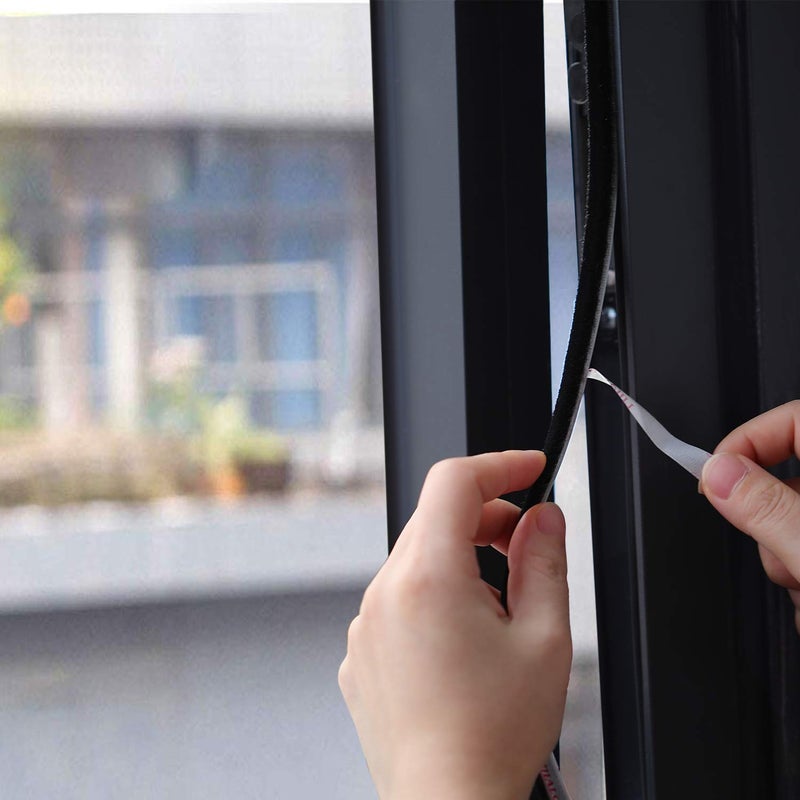 TORRAMI شريط عزل الطقس من تورامي بفرشاة 11/32 بوصة × 11/32 بوصة × 16 قدم للحماية من الصوت والطقس لأطر الأبواب المنزلقة المزدوجة مع شعيرات عالية الكثافة، أسود - Image 4
