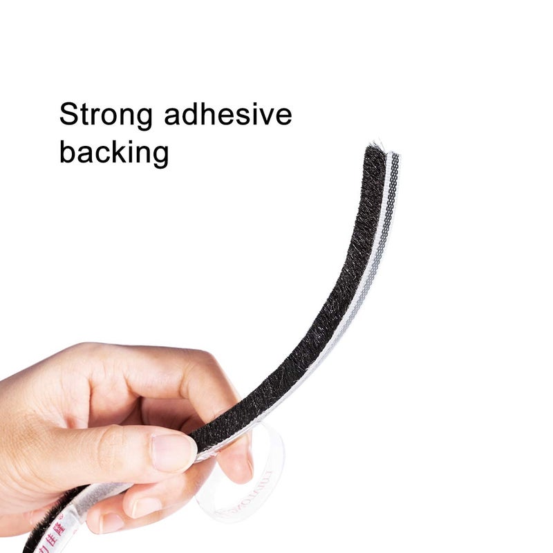 TORRAMI شريط عزل الطقس من تورامي بفرشاة 11/32 بوصة × 11/32 بوصة × 16 قدم للحماية من الصوت والطقس لأطر الأبواب المنزلقة المزدوجة مع شعيرات عالية الكثافة، أسود - Image 3