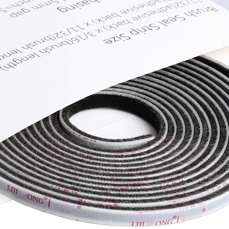 TORRAMI شريط عزل الطقس من تورامي بفرشاة 11/32 بوصة × 11/32 بوصة × 16 قدم للحماية من الصوت والطقس لأطر الأبواب المنزلقة المزدوجة مع شعيرات عالية الكثافة، أسود - Image 5