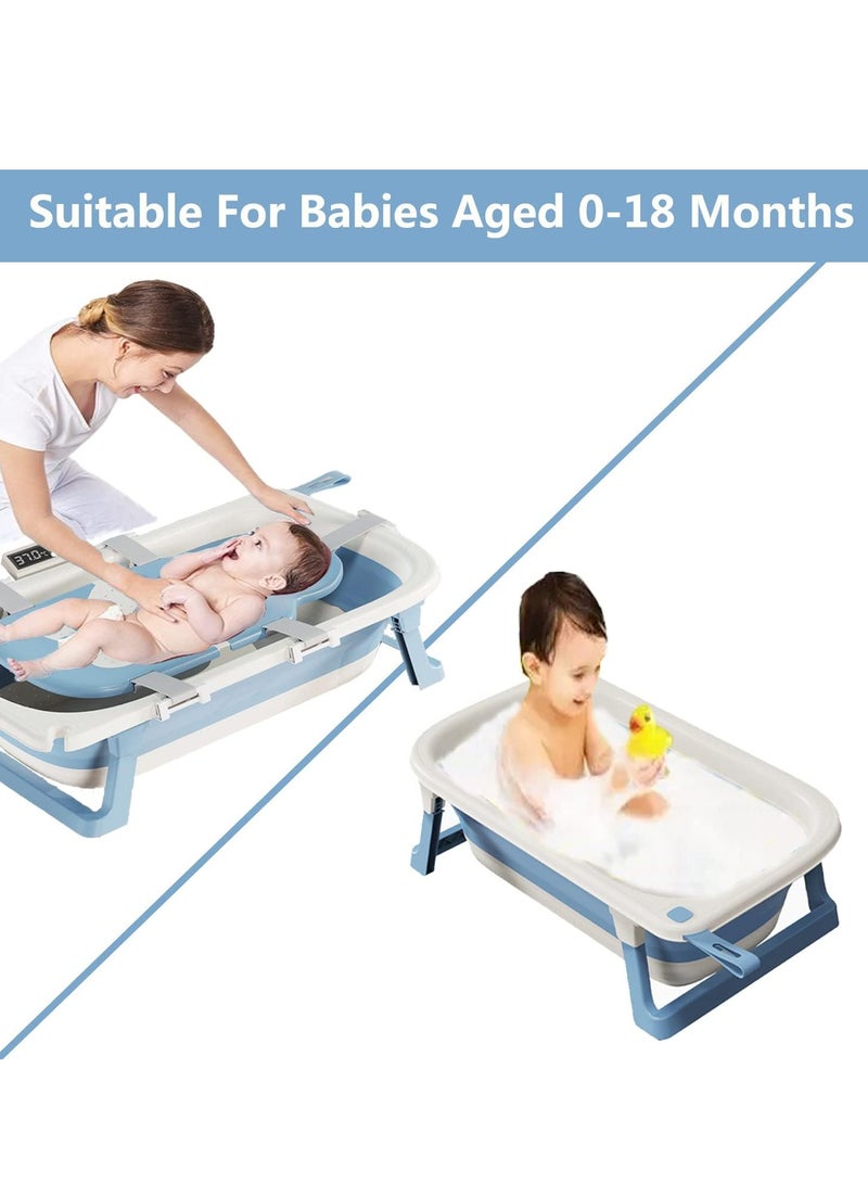 RATSAW Foldable Baby Bathtub with Temperature Sensing Portable Travel Bathtub with Drain Hole Durable Baby Bathtub Newborn to Toddler 0 to 36 Months Blue - Image 5