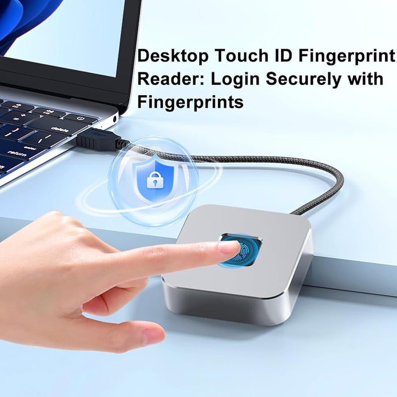 Silver USB Fingerprint Reader Fast 360 Touch Recognition Biometric Scanner for Windows 10 11 Hello - Image 4