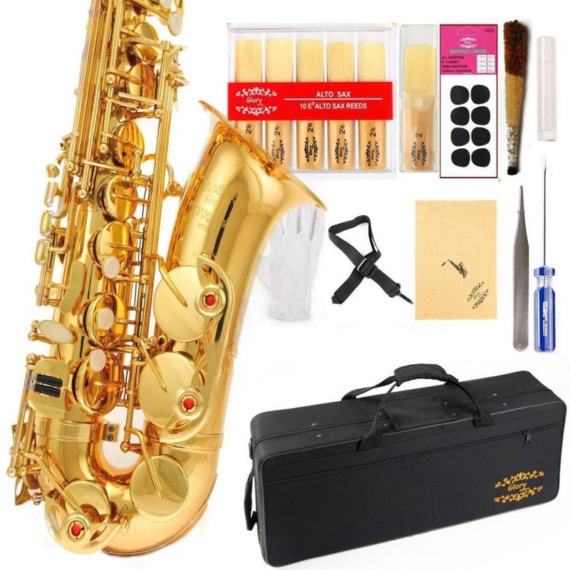 Glory Gold Laquer E Flat Alto Saxophone with 11reeds,8 Pads cushions,case,carekit - Image 1