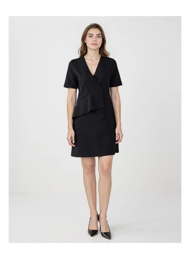 Jimmy Key Black V-Neck Elbow Sleeve Knitted Mini Dress.