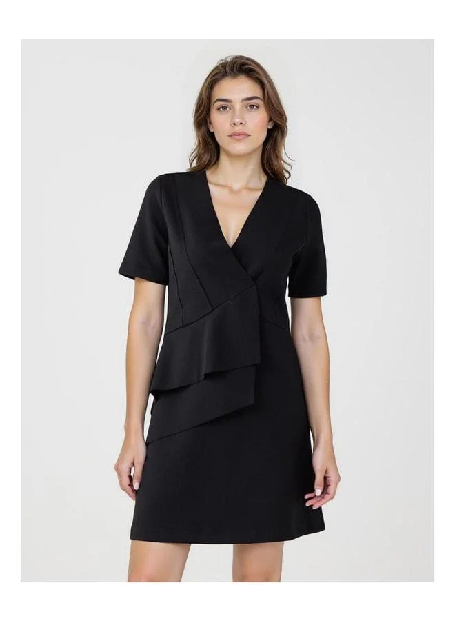 Jimmy Key Black V-Neck Elbow Sleeve Knitted Mini Dress.